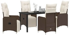 vidaXL Σέτ φαγητού για κήπο με μαξιλάρι 5 pcs Καφέ Πολυ ράταν