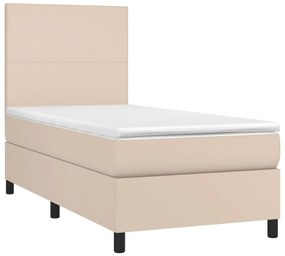 vidaXL Κρεβάτι Boxspring Στρώμα&LED Καπουτσίνο 90x190 εκ. Συνθ. Δέρμα