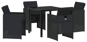 vidaXL Σέτ φαγητού για κήπο με μαξιλάρι 5 pcs Μαύρο Πολυ ράταν