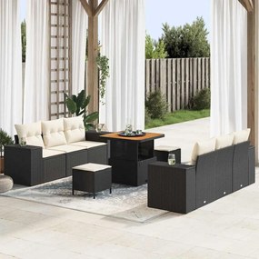 vidaXL Σετ Καναπέ Κήπου με μαξιλάρι 9 pcs Μαύρο Πολυ ράταν