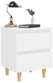 vidaXL Κομοδίνα 2 τεμ. Λευκά 40x35x50εκ. Πόδια από Μασίφ Ξύλο Πεύκου