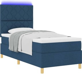 vidaXL LED Κρεβάτι με βάθρο με κεφαλάρι Μπλε 90 x 200 cm ύφασμα