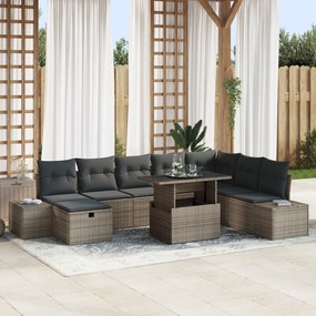 vidaXL Σετ καναπέ κήπου 9 τεμαχίων από γκρι poly rattan με μαξιλάρια