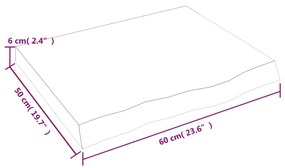 Ράφι Τοίχου Σκούρο Καφέ 60x50x(2-6) εκ. Επεξ. Μασίφ Ξύλο Δρυός - Καφέ