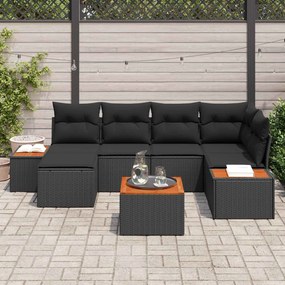 vidaXL Σετ Καναπέ Κήπου με μαξιλάρι 7 pcs Μαύρο Πολυρατάν