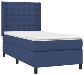 vidaXL Κρεβάτι Boxspring με Στρώμα &amp; LED Μπλε 90x190 εκ. Υφασμάτινο