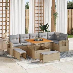 vidaXL Σετ Καναπέ Κήπου 9 Τεμαχίων με Μαξιλάρια Μπεζ Πολυρατάν Ακακία