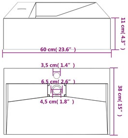 Νιπτήρας Ανθρακί 60x38x11 εκ. Συνθετικός από Τεχνητό Μάρμαρο - Ανθρακί