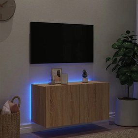 Έπιπλο Τοίχου Τηλεόρασης με LED Sonoma Δρυς 80x35x41 εκ. - Καφέ