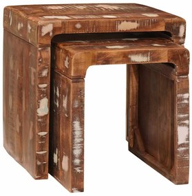 Ένθετα τραπέζια 2 pcs Καφέ Στερεό Ανακτηθέν Ξύλο