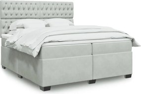 vidaXL Κρεβάτι Boxspring με Στρώμα Ανοιχτό Γκρι 200x200 εκ. Βελούδινο