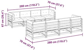 Καναπές Κήπου Σετ 9 Τεμαχίων από Μασίφ Ξύλο Πεύκου με Μαξιλάρια - Καφέ