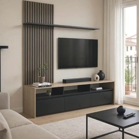 Σύνθετο σαλονιού Delfina σε sonoma με μαύρη απόχρωση 190x40x199.5εκ 190x40x199.5 εκ.