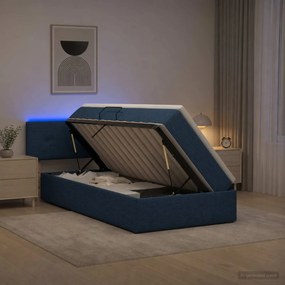 vidaXL LED Κρεβάτι αποθήκευσης με στρώμα Μπλε 90 x 200 cm Ύφασμα
