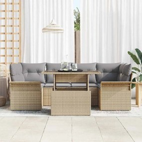 vidaXL Σετ Καναπέ Κήπου με μαξιλάρι 7 pcs Μπεζ Πολυ ράταν