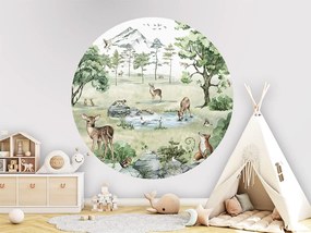 Deer Forest Summer Ταπετσαρια Τοιχου Πρασινο Στρογγυλη 80cm