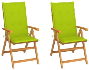 Καρέκλες Κήπου 2 τεμ. Μασίφ Ξύλο Teak Ανοιχ. Πράσινα Μαξιλάρια - Πράσινο