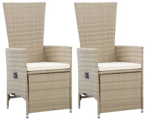 vidaXL Πολυθρόνες Κήπου Ανακλ/νες 2 τεμ. Μπεζ Συνθ. Ρατάν + Μαξιλάρια