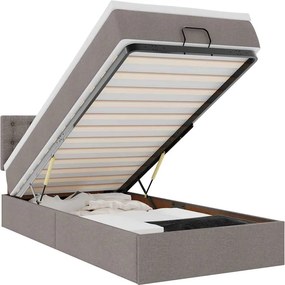 vidaXL Οθωμανικό κρεβάτι με στρώμα &amp; LEDs Taupe 90x200 cm ύφασμα