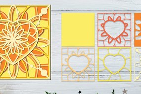 Σετ των 2 Intra απο ξύλο plywood 3mm-4mm πάχος 3D Heart Mandala, 3D Layered Δίασταση 30x30 cm INTRAFABR-57321501