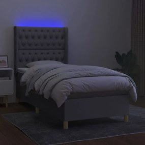 vidaXL Κρεβάτι Boxspring με Στρώμα &amp; LED Αν.Γκρι 100x200εκ. Υφασμάτινο