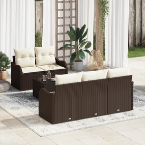 vidaXL Σετ 6 Τεμαχίων Καναπέ Κήπου με Μαξιλάρια Καφέ Ράτανα Πολυ