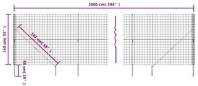 vidaXL Συρματόπλεγμα Περίφραξης Ανθρακί 1,4 x 10 μ. με Καρφωτές Βάσεις