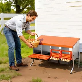 VEVOR Chicken Nesting Boxes, 4 Compartments, with Support Legs, Easy Egg Collection, Galvanized Steel and High-Strength Plastic, Roll Away Nesting Boxes for Chickens and Hens Laying Eggs, Orange