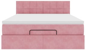 vidaXL Οθωμανικό κρεβάτι με στρώμα & LEDs Ροζ 140x200cm Βελούδο