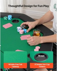 VEVOR 1220 mm Folding Poker Table Foldable 8 Player Casino Texas Holdem Table