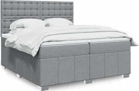 vidaXL Κρεβάτι Boxspring με Στρώμα Ανοιχτό Γκρι 200x200 εκ. Υφασμάτινο