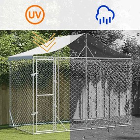 vidaXL Κλουβί Σκύλου Εξ. Χώρου με Οροφή Ασημί 3x1,5x2,5 μ Γαλβ. Ατσάλι