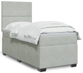 vidaXL Κρεβάτι Boxspring με Στρώμα Ανοιχτό Γκρι 90x200 εκ. Βελούδινο