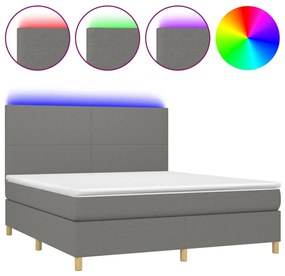 vidaXL Κρεβάτι Boxspring με Στρώμα & LED Σκ.Γκρι 180x200 εκ Υφασμάτινο