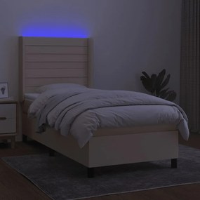 vidaXL Κρεβάτι Boxspring με Στρώμα &amp; LED Κρεμ 100x200 εκ. Υφασμάτινο