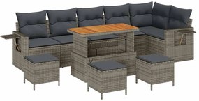 vidaXL Σετ Καναπέ Κήπου με αποθήκευση 10 pcs Γκρι Πολυ ράταν