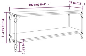 Έπιπλο Τηλεόρασης Καφέ Δρυς 100x33x41 εκ. Επεξ. Ξύλο &amp; Ατσάλι - Καφέ