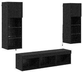 vidaXL Μονάδες Τοίχου Τηλεόρασης 5 pcs Μαύρη Οξυά Επεξεργασμένο ξύλο