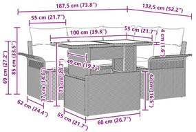vidaXL Σετ σαλονιού κήπου 5 τεμαχίων με μαξιλάρια ανοιχτό γκρι πολυ ρατάν
