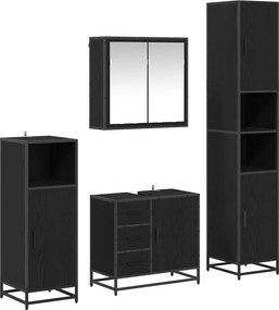 vidaXL Σετ Επίπλων Μπάνιου με ράφι 4 pcs Μαύρη Οξυά Επεξεργασμένο ξύλο