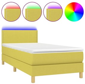 vidaXL Κρεβάτι Boxspring με Στρώμα & LED Πράσινο 100x200 εκ Υφασμάτινο