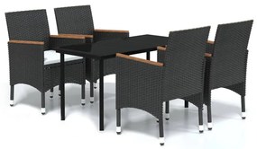vidaXL Σετ Τραπεζαρίας Κήπου 5 Τεμαχίων Μαύρο με Μαξιλάρια