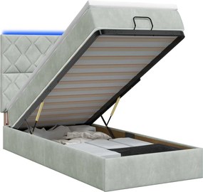 vidaXL Κρεβάτι Ottoman με Στρώμα και LED Ανοιχτό γκρι 100 x 200 cm