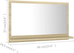 vidaXL Καθρέφτης Μπάνιου Sonoma Δρυς 60 x 10,5 x 37 εκ. Επεξ. Ξύλο