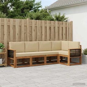 vidaXL Σειρά Καναπέ Εξωτερικού 5 pcs Φυσικό και Μπεζ Πολυεστέρας