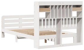 Κρεβάτι Βιβλιοθήκη Χωρίς Στρώμα Λευκό 135x190 εκ Μασίφ Πεύκο - Λευκό