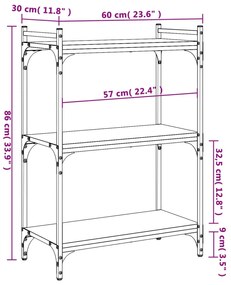 Βιβλιοθήκη 3 Επιπέδων Γκρι Sonoma 60x30x86 εκ. Επεξεργ. Ξύλο - Γκρι