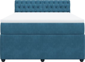 vidaXL Κρεβάτι Boxspring με Στρώμα Μπλε 140x190 εκ. Βελούδινο