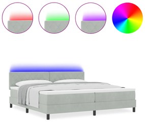 vidaXL κρεβάτι Box Spring  με στρώμα και LED Γκρι 200x200 εκ Βελούδο
