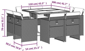 vidaXL Σετ Τραπεζαρίας Κήπου 9 τεμ. Μπεζ Συνθετικό Ρατάν με Μαξιλάρια